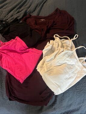 Motherhood Maternity Camisole Bundle in Black, Hot Pink, Ivory, and Dark Plum